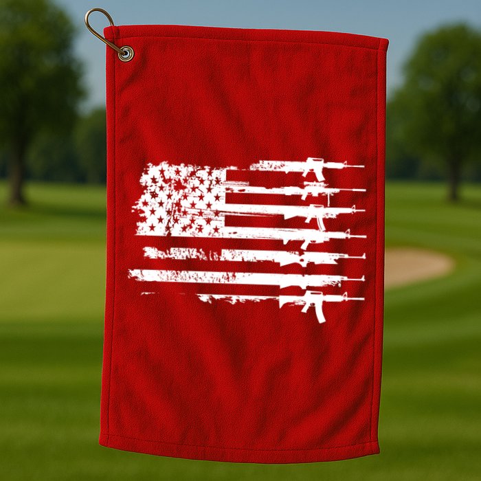 Distressed Gun Riffle US Flag Golf Towel