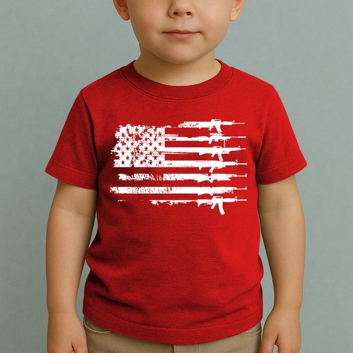 Distressed Gun Riffle US Flag Toddler T-Shirt