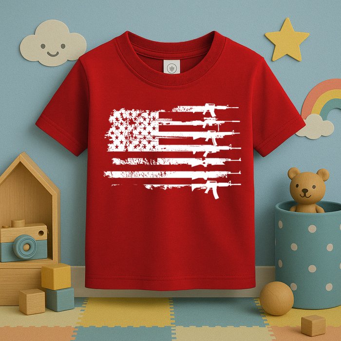 Distressed Gun Riffle US Flag Toddler T-Shirt