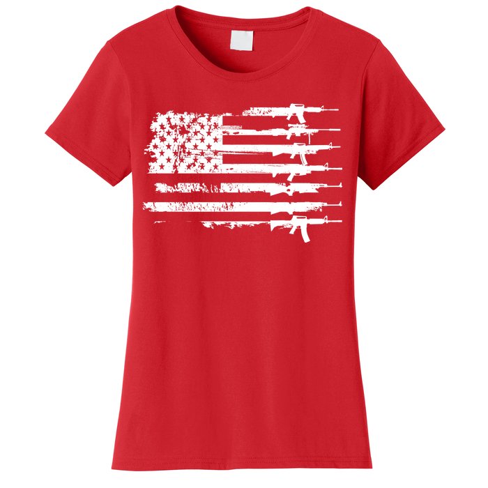 Distressed Gun Riffle US Flag Women's T-Shirt