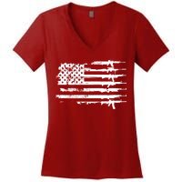 Distressed Gun Riffle US Flag Women's V-Neck T-Shirt