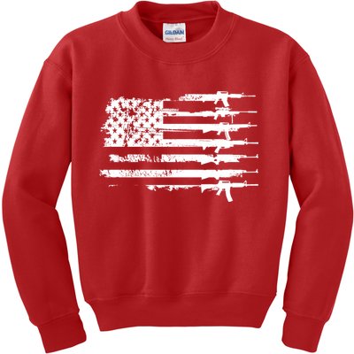 Distressed Gun Riffle US Flag Kids Sweatshirt