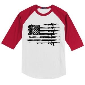 Distressed Gun Riffle US Flag Kids Colorblock Raglan Jersey