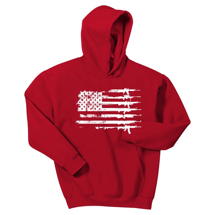 Distressed Gun Riffle US Flag Kids Hoodie