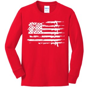 Distressed Gun Riffle US Flag Kids Long Sleeve Shirt