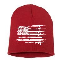 Distressed Gun Riffle US Flag Short Acrylic Beanie