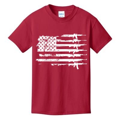 Distressed Gun Riffle US Flag Kids T-Shirt