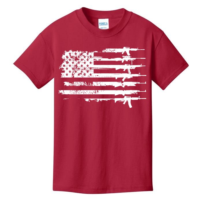 Distressed Gun Riffle US Flag Kids T-Shirt