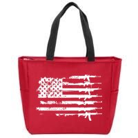 Distressed Gun Riffle US Flag Zip Tote Bag