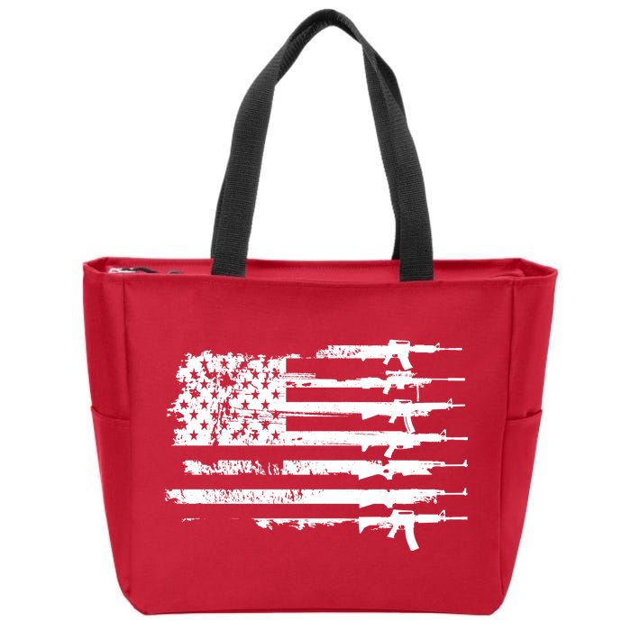 Distressed Gun Riffle US Flag Zip Tote Bag