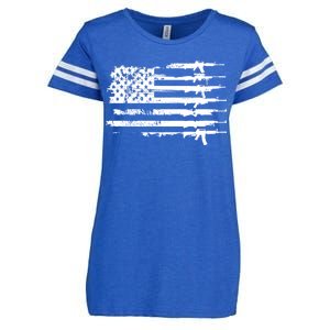 Distressed Gun Riffle US Flag Enza Ladies Jersey Football T-Shirt