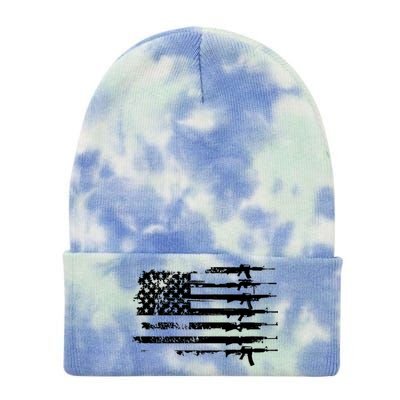 Distressed Gun Riffle US Flag Tie Dye 12in Knit Beanie