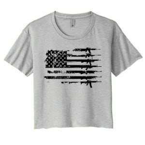 Distressed Gun Riffle US Flag Women's Crop Top Tee