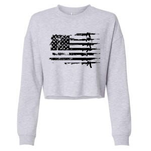 Distressed Gun Riffle US Flag Cropped Pullover Crew