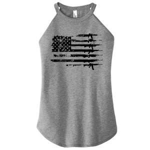 Distressed Gun Riffle US Flag Women's Perfect Tri Rocker Tank