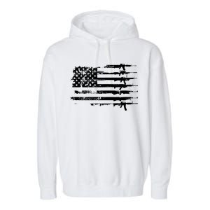 Distressed Gun Riffle US Flag Garment-Dyed Fleece Hoodie