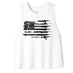 Distressed Gun Riffle US Flag Women's Racerback Cropped Tank