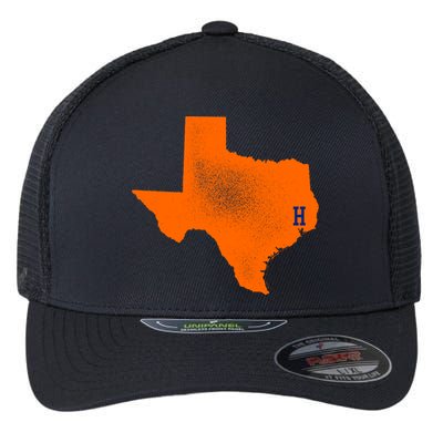 Distressed Houston Texas Baseball Fan Flexfit Unipanel Trucker Cap