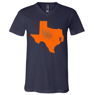 Distressed Houston Texas Baseball Fan V-Neck T-Shirt