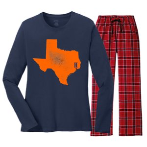 Distressed Houston Texas Baseball Fan Women's Long Sleeve Flannel Pajama Set 