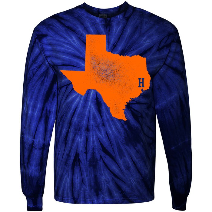 Distressed Houston Texas Baseball Fan Tie-Dye Long Sleeve Shirt