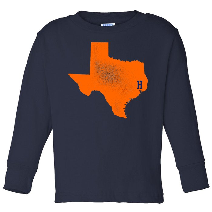 Distressed Houston Texas Baseball Fan Toddler Long Sleeve Shirt