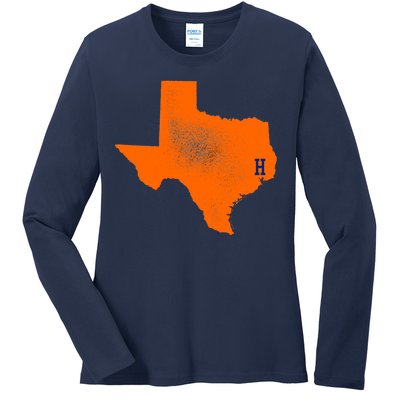 Distressed Houston Texas Baseball Fan Ladies Long Sleeve Shirt