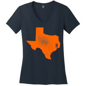 Distressed Houston Texas Baseball Fan Women's V-Neck T-Shirt