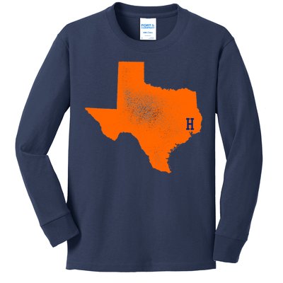 Distressed Houston Texas Baseball Fan Kids Long Sleeve Shirt