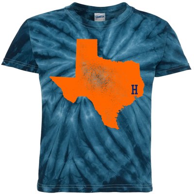 Distressed Houston Texas Baseball Fan Kids Tie-Dye T-Shirt