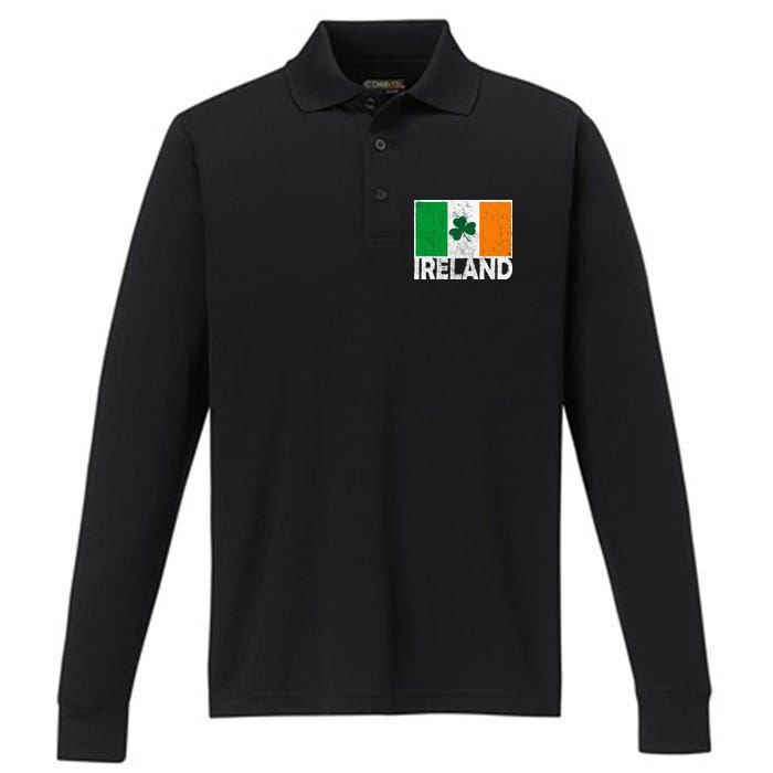 Distressed Ireland Vintage Flag Performance Long Sleeve Polo