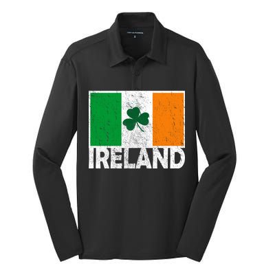 Distressed Ireland Vintage Flag Silk Touch Performance Long Sleeve Polo