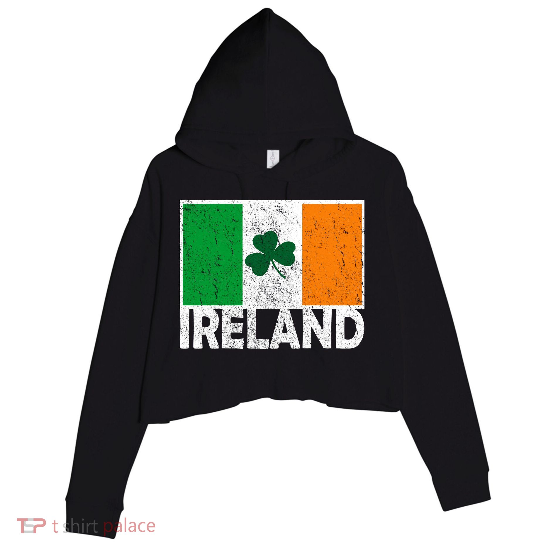 Distressed Ireland Vintage Flag Crop Fleece Hoodie