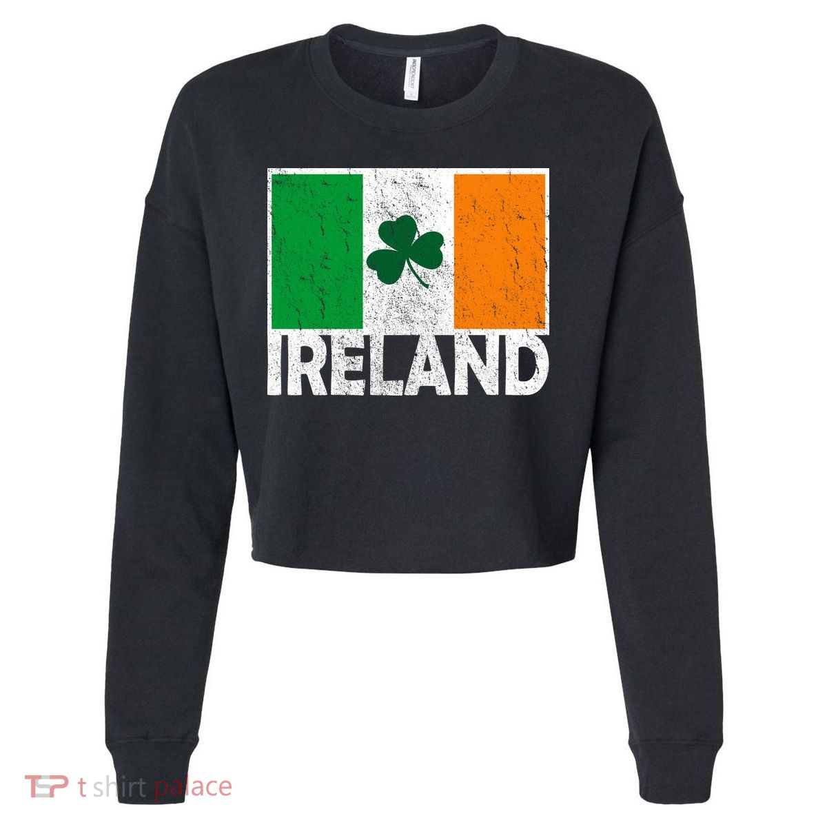 Distressed Ireland Vintage Flag Cropped Pullover Crew