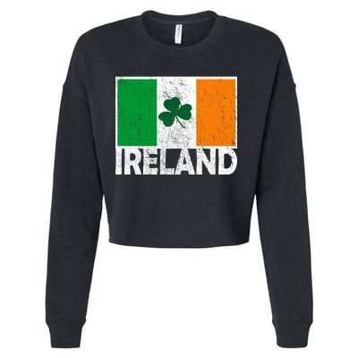 Distressed Ireland Vintage Flag Cropped Pullover Crew