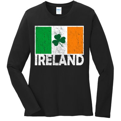 Distressed Ireland Vintage Flag Ladies Long Sleeve Shirt