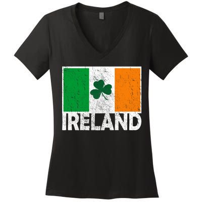 Distressed Ireland Vintage Flag Women's V-Neck T-Shirt