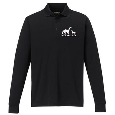 Distressed Mamasaurus Mom Mama Mother Dinosaur Performance Long Sleeve Polo