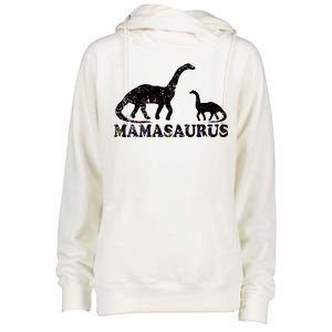 Distressed Mamasaurus Mom Mama Mother Dinosaur Womens Funnel Neck Pullover Hood