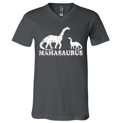 Distressed Mamasaurus Mom Mama Mother Dinosaur V-Neck T-Shirt