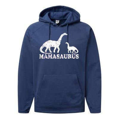 Distressed Mamasaurus Mom Mama Mother Dinosaur Performance Fleece Hoodie