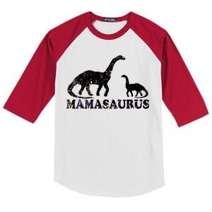 Distressed Mamasaurus Mom Mama Mother Dinosaur Kids Colorblock Raglan Jersey