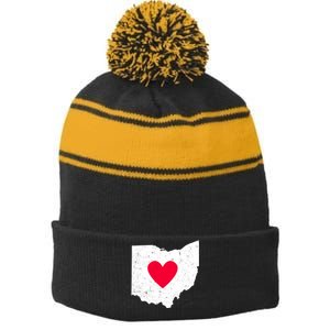 Distressed Ohio State Love Stripe Pom Pom Beanie