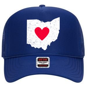 Distressed Ohio State Love High Crown Mesh Back Trucker Hat