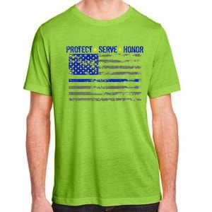 Distressed Police Blue Striped Flag Adult ChromaSoft Performance T-Shirt