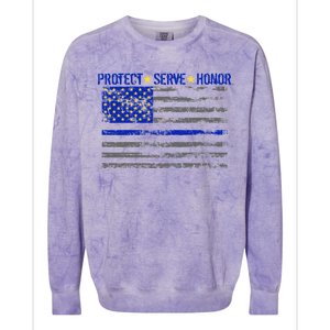 Distressed Police Blue Striped Flag Colorblast Crewneck Sweatshirt