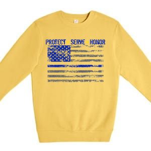 Distressed Police Blue Striped Flag Premium Crewneck Sweatshirt