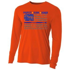 Distressed Police Blue Striped Flag Cooling Performance Long Sleeve Crew