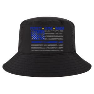 Distressed Police Blue Striped Flag Cool Comfort Performance Bucket Hat