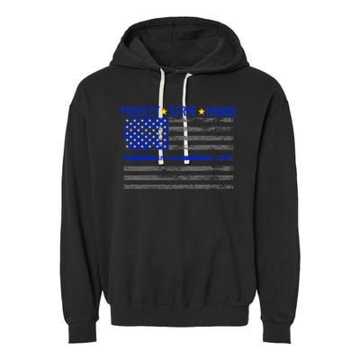 Distressed Police Blue Striped Flag Garment-Dyed Fleece Hoodie